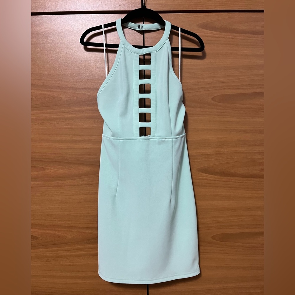 Tobi Mint Halter Neck Mini Dress with Front Cutouts